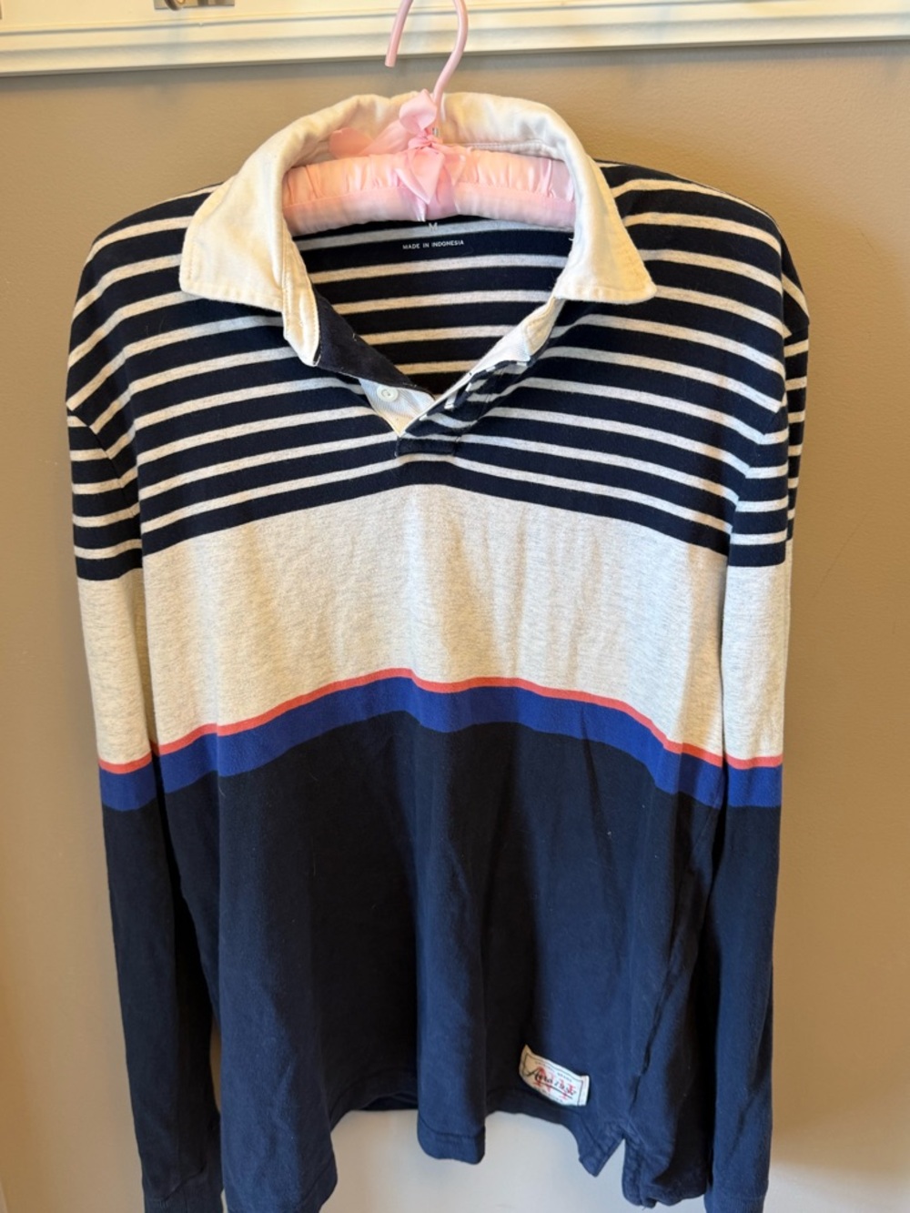 Aeropostale Navy, White, Red and Blue Striped Rugby Polo